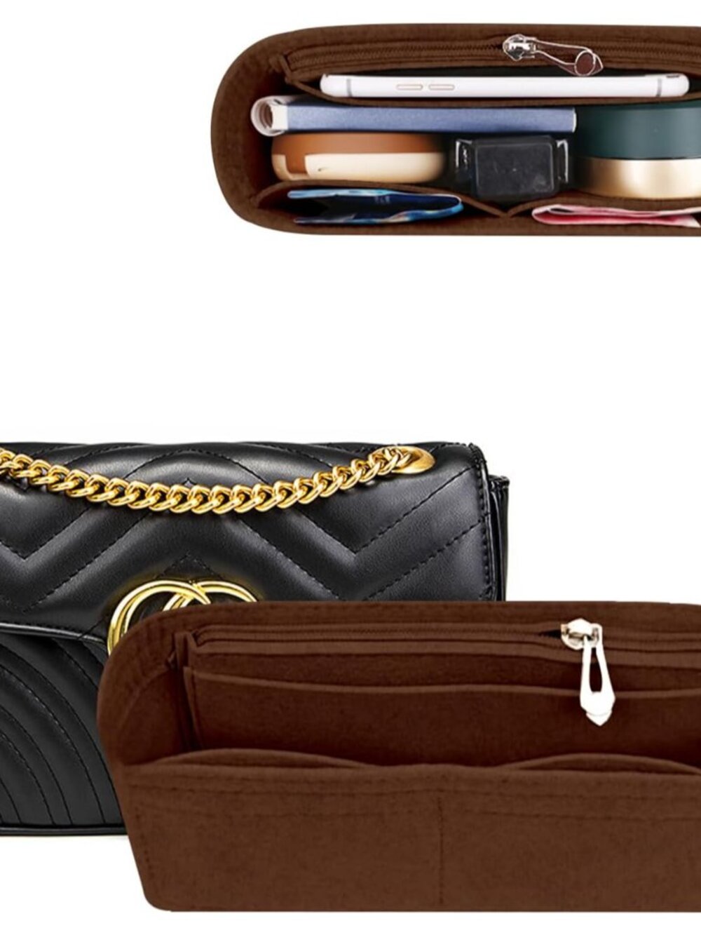 Purse Organizer Insert with Zipper for GG Marmont Insert Matelasse Shoulder Bag,